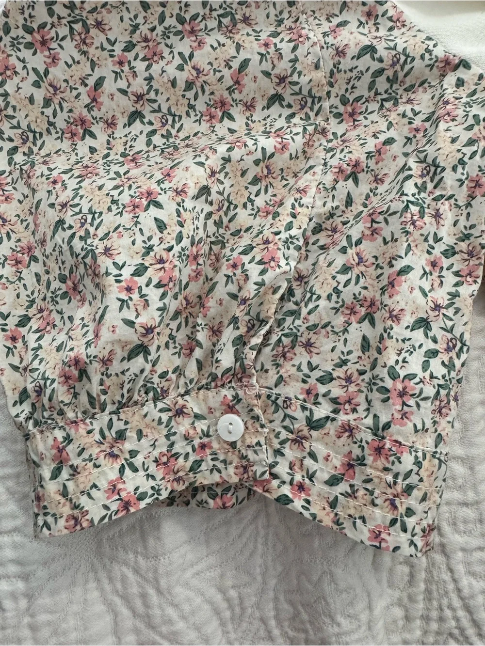 Anthropologie Floral Poplin Puff-Sleeve Peplum Top - White / Multi